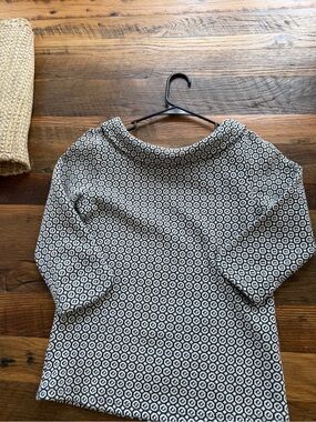 Ann Taylor Black and White Geometric Cowl-Neck Top